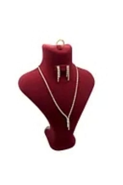 MeGass Dekor Domestic Production London Model Suede Fabric Burgundy Color 28/ 22 cm Set Necklace-Earring-Ring Display Mannequin