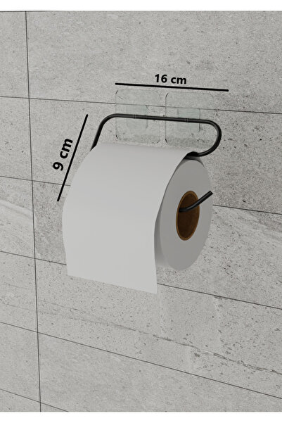Alper Banyo Black Strong Adhesive Toilet Roll Holder - Metal Hanger Wall Mounted Without Drilling