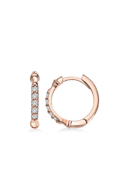 jelux silver Gümüş 925 Ayar 15 Mm Desenli Zirkon Taşlı Rose Halka Küpe