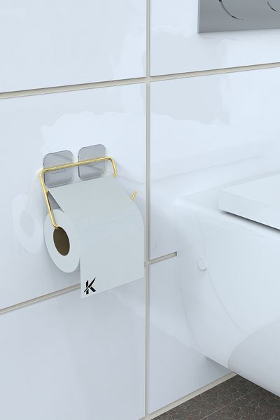 Alper Banyo Gold Strong Adhesive Toilet Roll Holder - Metal Hanger Wall Mounted Without Drilling