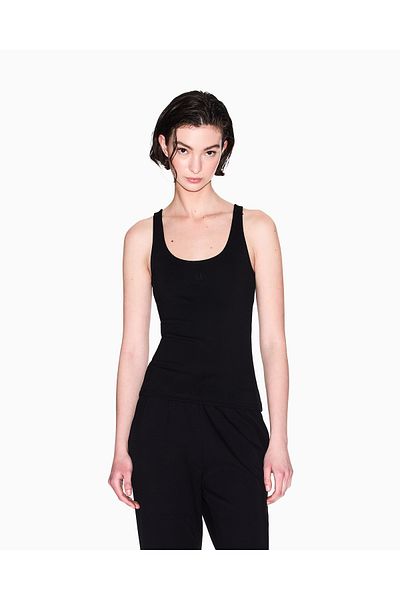 Armani Exchange Γυναικείο υφαντό ύφασμα κανονική εφαρμογή με λουράκι AX λογότυπο κεντημένη μαύρη μπλούζα XW 000829   AF13729-UC001