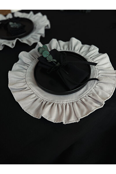 KaiHome Moonlit Yuvarlak Fırfırlı Keten Supla / Amerikan Servis 2li