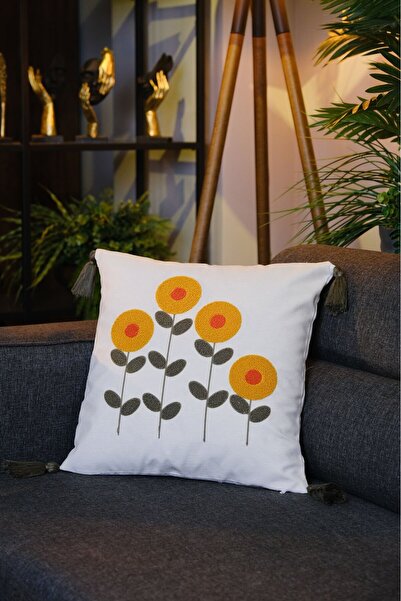 dekomall home & living Tasseled Punch Embroidered Throw Pillow Cover Flower 43X43Cm