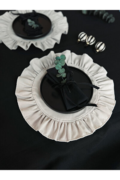 KaiHome Moonlit Yuvarlak Fırfırlı Keten Supla / Amerikan Servis 2li