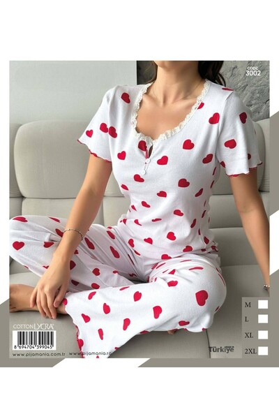 Hirazenmoda Set de pijamale din bumbac cu mâneci scurte pentru femei