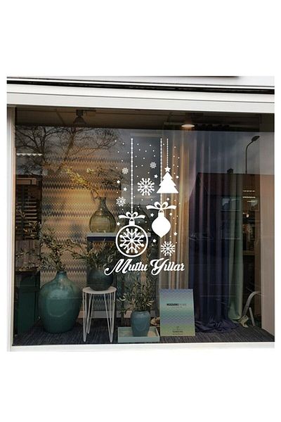 MIGNATIS Decoratiuni de Craciun Fulgi de Zapada Si Autocolant Scris La Multi Ani 67x115cm - Alb