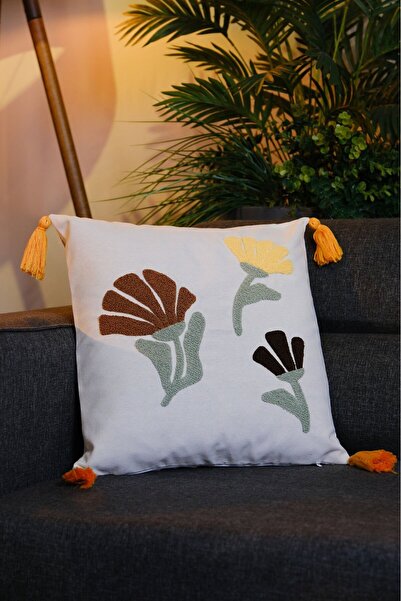 dekomall home & living Tasseled Punch Embroidered Throw Pillow Cover 43X43 cm