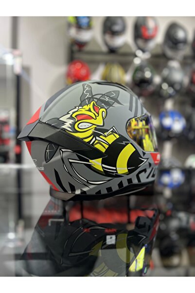 MTS 910 Mat Arı Desen Kapalı Kask Gold Vizörlü
