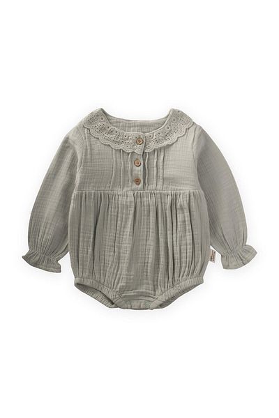 Cigit Seasonal Muslin Bodysuit with Scallop Collar 0-2 Years Old Water Green