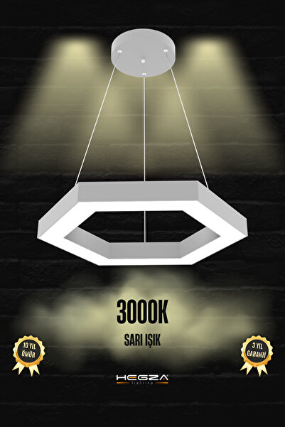 Hegza Lighting Hexagon ( Gri Kasa, Sarı Işık ) Ledli Modern Led Avize, Salon,...