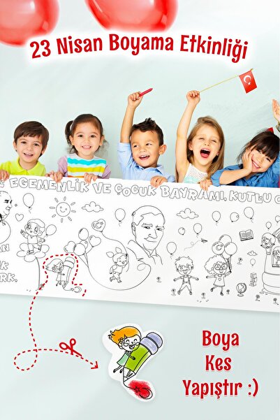 MSticker 23 Nisan Çocuk Bayramı Dev Boyama Rulosu, Yapışkanlı Folyo Üzeri 23 ...