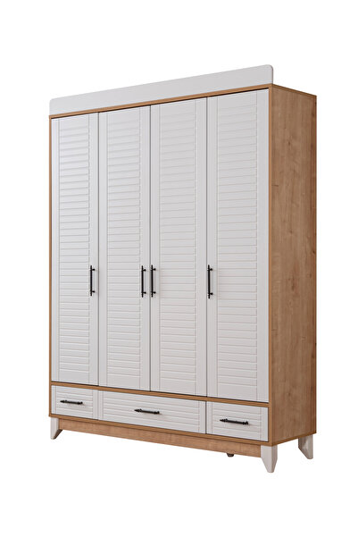 miracool Panjur Meşe 4 Kapılı Dolap / Gardrop / 4 Kapaklı Gardrop