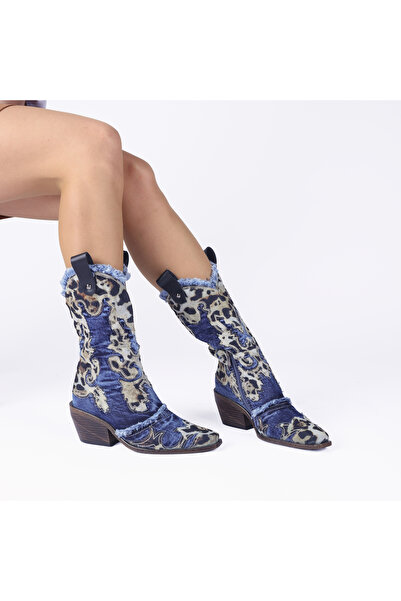 StarBlueMooN KADIN KOT KOVBOY ÇİZME LEOPAR DESEN H353