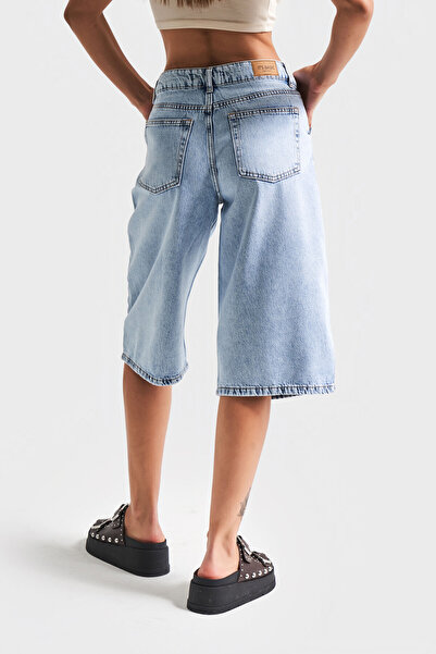 its basic Women's Denim Color 4S5-3 Maxi Size 100% Cotton Denim Bermuda Shorts