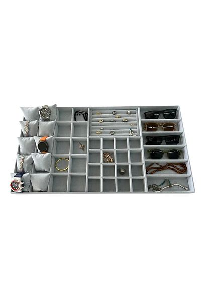 MeGass Dekor Domestic Production Suede Fabric 70/38 cm Suede Coated Gray Color Drawer Inside Jewelry Organizer