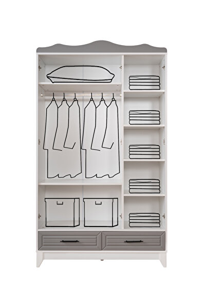 miracool Ottoman Grey 3 Kapılı Dolap / Gardrop / Ücretsiz Kurulum