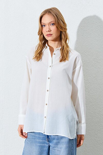 TENA Women's Ecru Crinkle Oversize Shirt