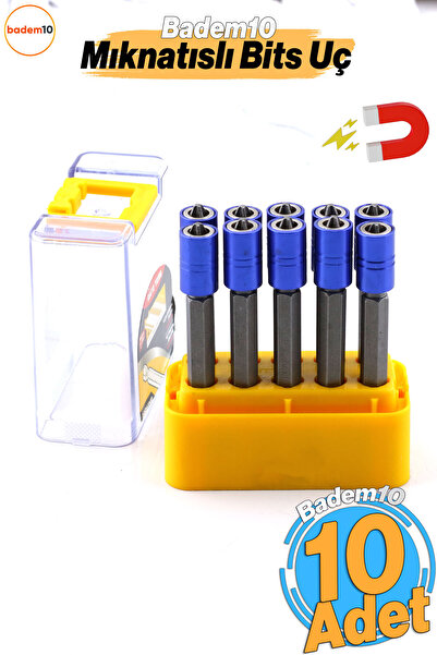 Badem10 Mıknatıslı Bits Uç 10 Adet PH2 65 mm Renkli Vida Tutucu Sökme Yıldız Matkap Vidalama Ucu S2 Çeliği