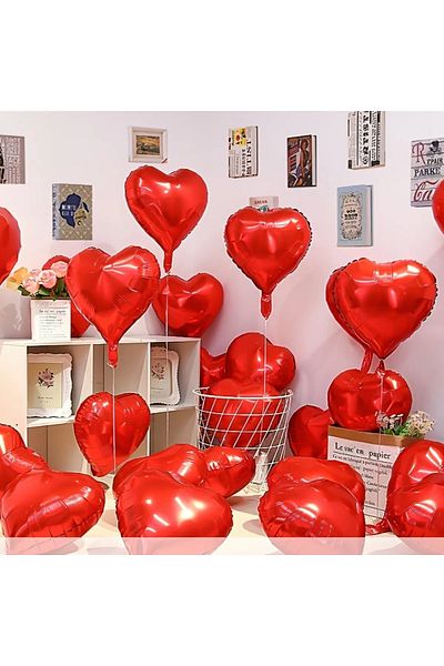 ATAKENT PARTİ Metallic Shiny Heart Balloon Foil Set of 5 18 Inch 35-40 cm