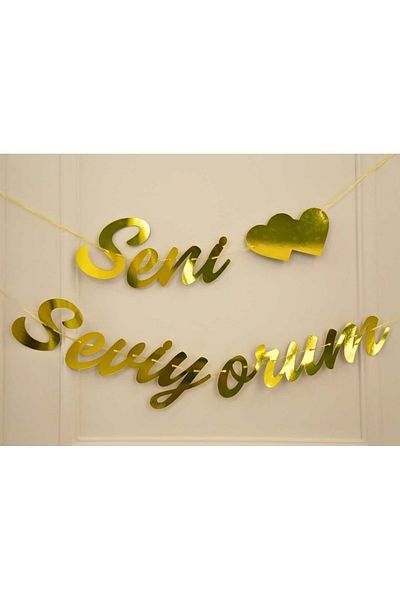Organizasyon Pazarı Χρυσό Χρώμα I Love You Στολίδι τοίχου με χειρόγραφο πανό