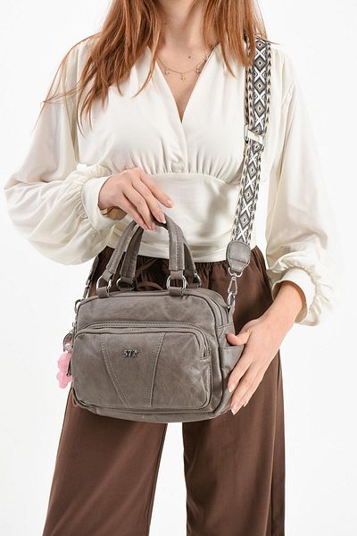 571 Collections Çanta Geantă de umăr din piele artificială gri (model: 571-13-17G)