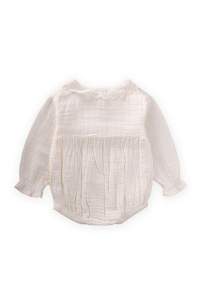 Cigit Seasonal Muslin Bodysuit with Scallop Collar 0-2 Years Ecru