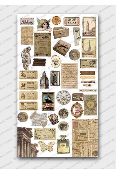 One Little Happiness Vintage Sticker Set Suitable for Planner Agenda Bullet Journal
