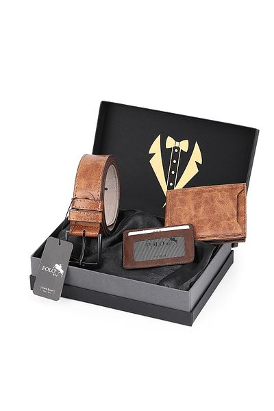 Polo Air Men's Groom's Bundle Special Boxed 3-Piece Professional Daily Set: Belt, Wallet and Card Holder