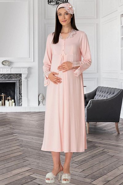Mecit Pijama Maternity Long Sleeve Nightgown 70% Cotton, 25% Viscose, 5% Lycra
