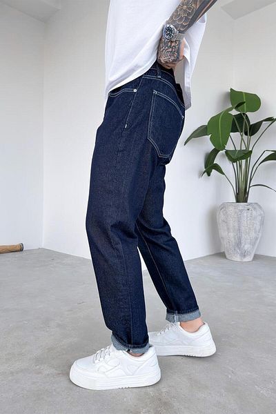 HAFKAGİYİM Navy Blue Backstitch Detail Regular Trousers