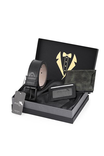 Polo Air Men's Groom's Bundle Special Boxed 3-Piece Professional Daily Set: Belt, Wallet and Card Holder