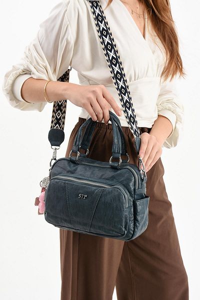 571 Collections Çanta Geantă de umăr din piele artificială albastră (model: 571-13-17G)
