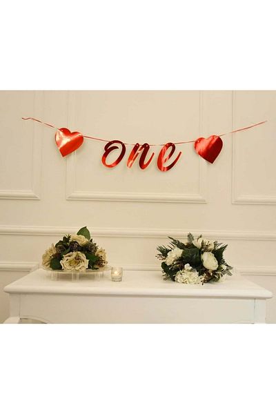 Organizasyon Pazarı ONE Written Metallized Red Color Banner Στολίδι τοίχου με κορδόνι για πάρτι 1 έτους