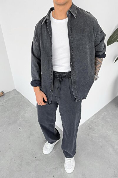 HAFKAGİYİM Füme Acid Wash Oversize Gömlek