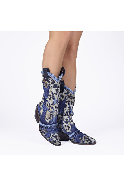 StarBlueMooN KADIN KOT KOVBOY ÇİZME LEOPAR DESEN H353