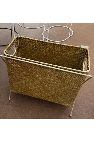 Bahçem Bamboo Newspaper Rack Magazine Holder Organizer Basket with Wrought Iron Legs