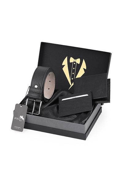 Polo Air Men's Groom's 3-Piece Set: Belt, Wallet and Card Holder Stylish and Fihari
