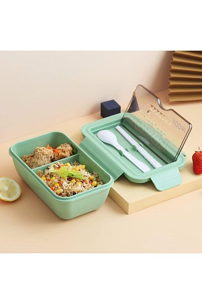 British Chef Lunch Box & Cutlery Fork Spoon, Leak Proof 2 Compartments 1100ml Capacity Bc324