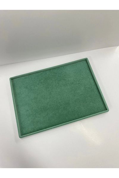 MeGass Dekor Domestic Production Suede Fabric Green Color 34/24 Cm Jewelry Serving Presentation Table