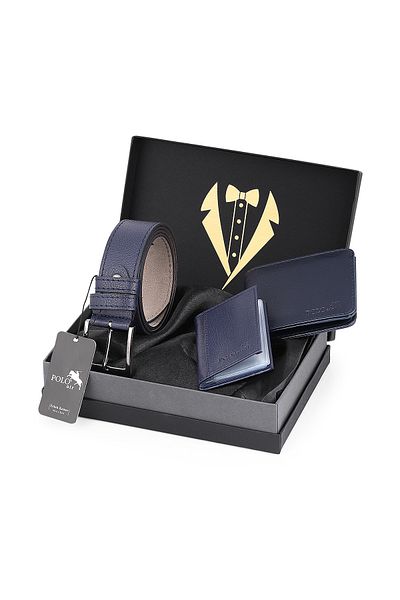 Polo Air Men's Groom's Bundle Boxed 3-Piece Belt, Wallet and Card Holder Classic Model Set