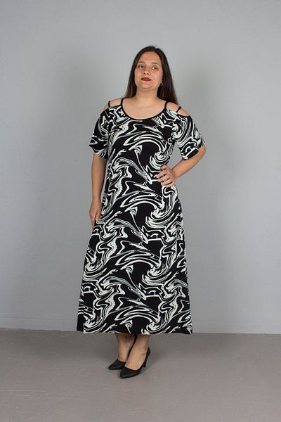 Truva XXL Large Size Lycra Viscose Patterned Dress with Shoulder Detail