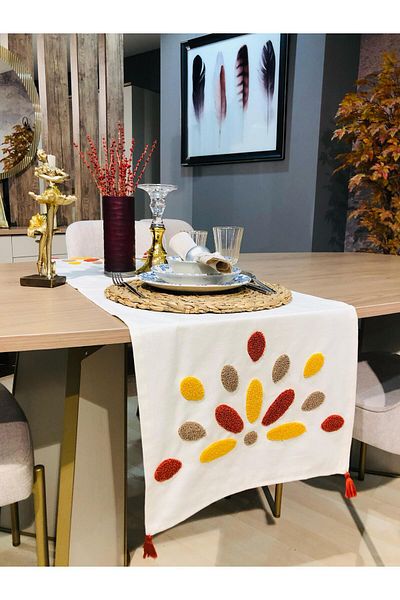 LUWİNO HOME Punch Runner Daylight with Pompom 35*140 cm