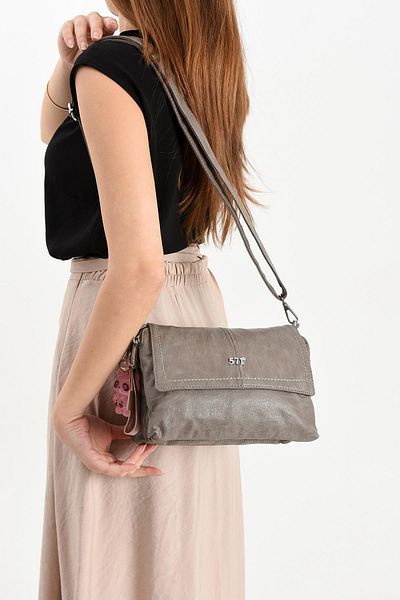 571 Collections Çanta Faux Leather Shoulder Bag Gray (Model: 571-13-17m)