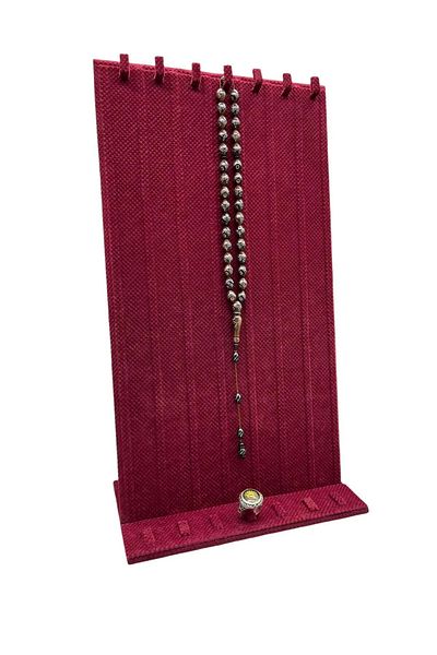 MeGass Dekor Domestic Production Linen Fabric Burgundy Color 45/25 cm Footed Nail Prayer Bead Ring Combination Display Stand