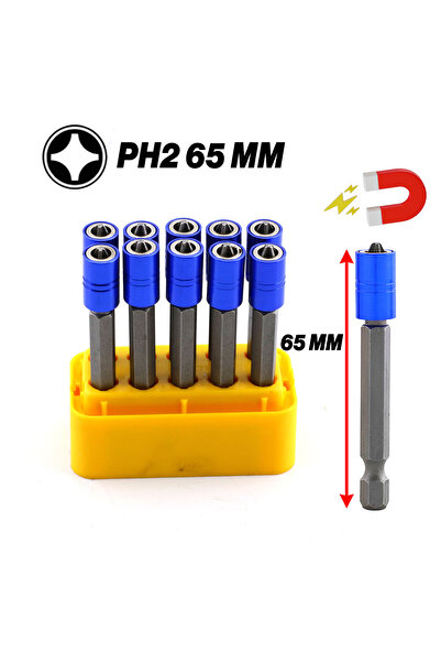 Badem10 Mıknatıslı Bits Uç 10 Adet PH2 65 mm Renkli Vida Tutucu Sökme Yıldız Matkap Vidalama Ucu S2 Çeliği
