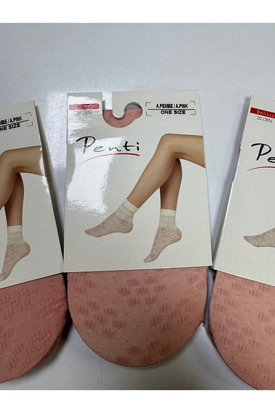 Penti Women's 3Pcs Vanilla Belissa Motif Belendiği and Socket Socks