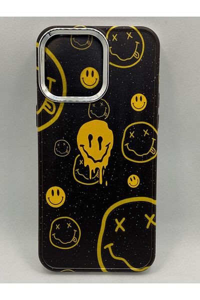 Turkuaz iPhone 15 Special Oil Painting Smiling Face Design Luxury Silicone Case