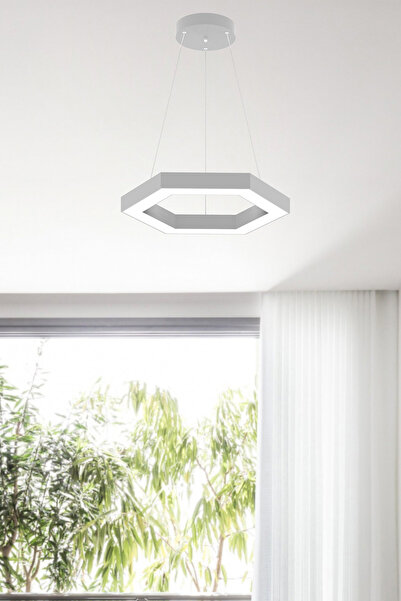 Hegza Lighting Hexagon ( Gri Kasa, 4000k Işık Rengi ) Modern Sarkıt Led Avize, Salon, Mutfak, Oturma Yatak Odası