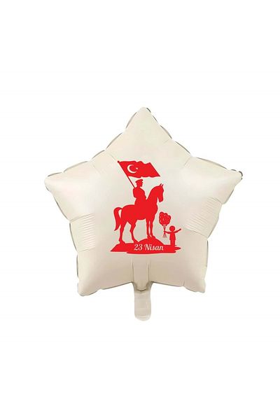 Organizasyon Pazarı 18 Inch Retro White (Cream) Color Ataturk and April 23 Themed Star Foil Balloon