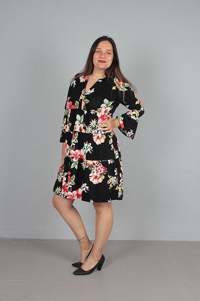 Truva XXL Plus Size Sleeve Flounce Floral Print Dress